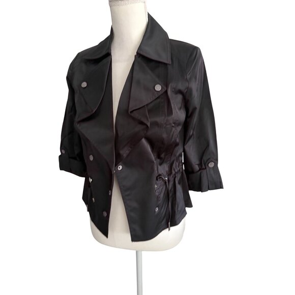 WHITE HOUSE BLACK MARKET WHBM Black Satin Finish Jacket Blazer Size 00 - Picture 3 of 6